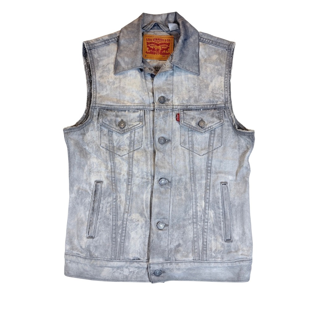 Levi's Trucker Vest Mens Size Small Light Gray Acid Wash Denim Sleeveless